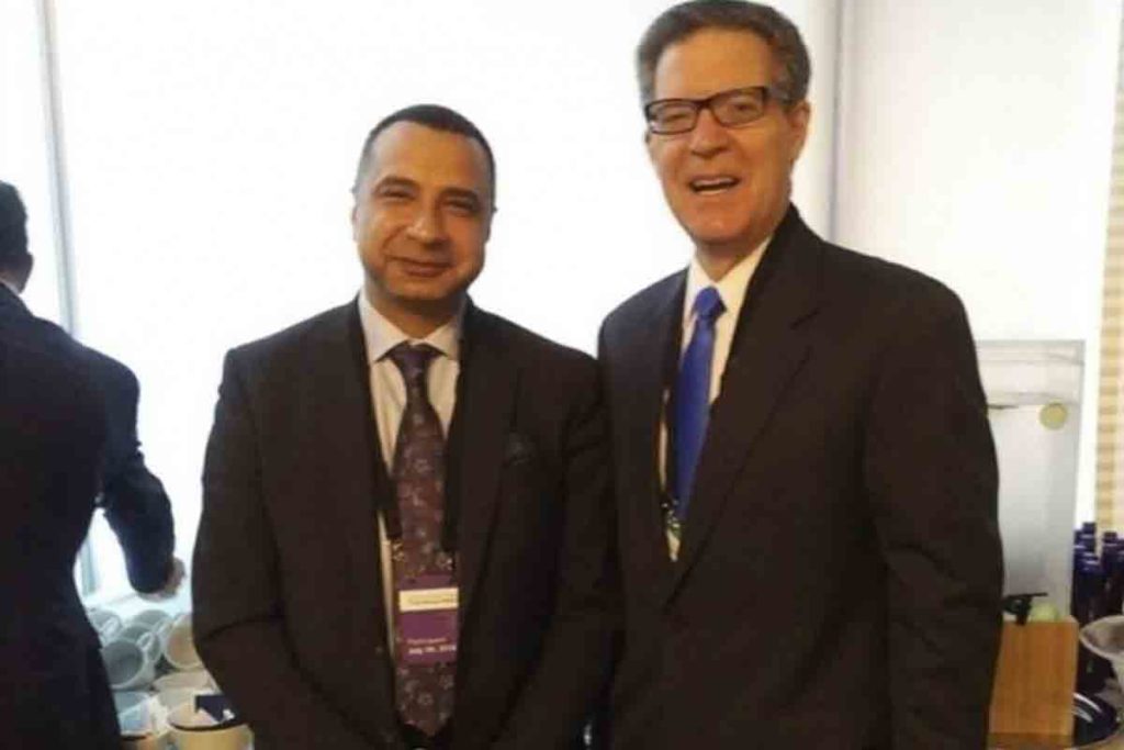 Reverend Majed El Shafie poses for a photo with U.S. Ambassador at-Large for International Religious Freedom Sam Brownback during the Ministerial to Advance Religious Freedom at the Harry S. Truman Building in Washington, D.C. on July 24, 2018. (PHOTO: FACEBOOK/ONE FREE WORLD INTERNATIONAL)